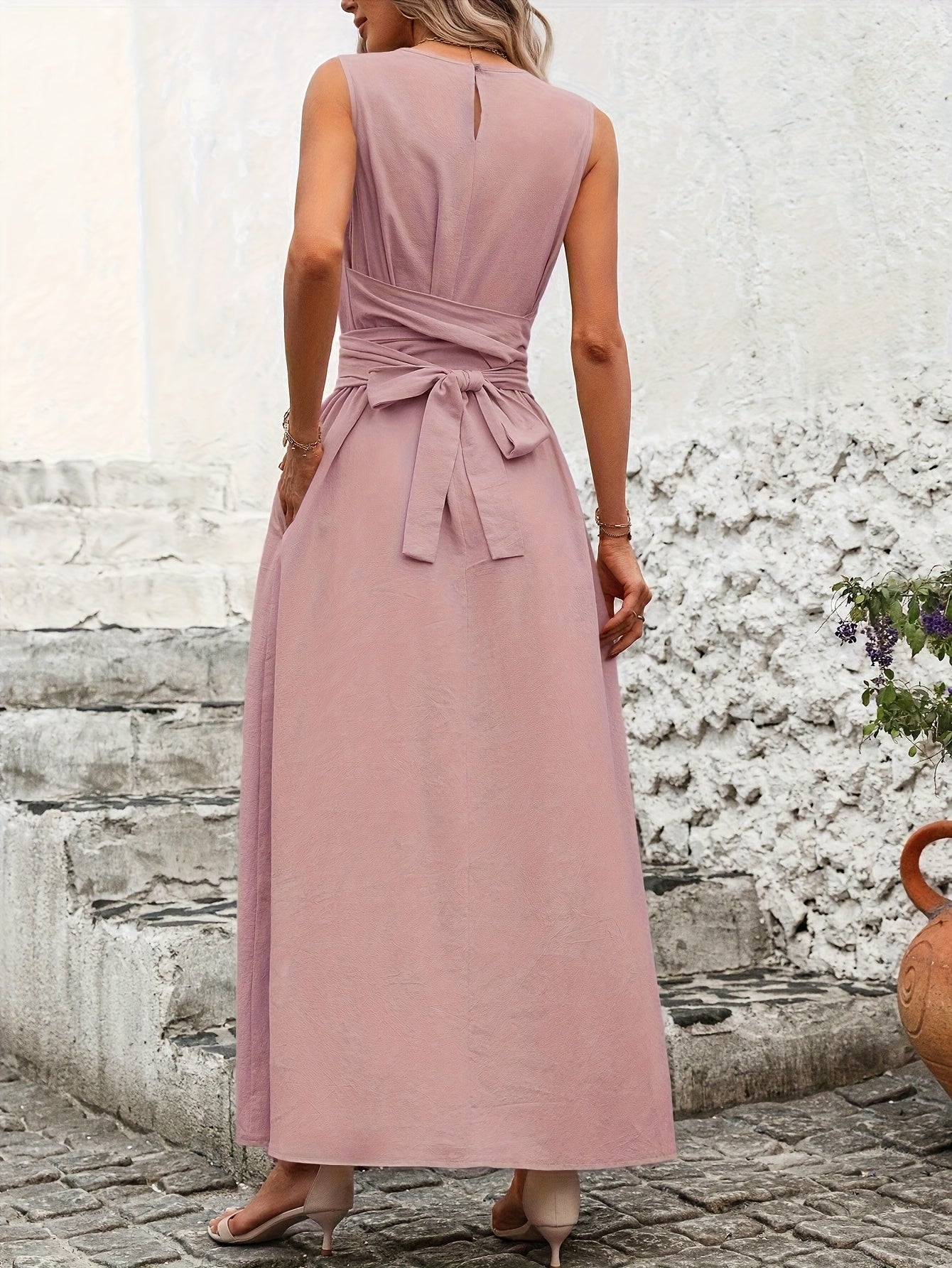 Damen Kleid – Ärmellos mit Schleifendetail Elegant
