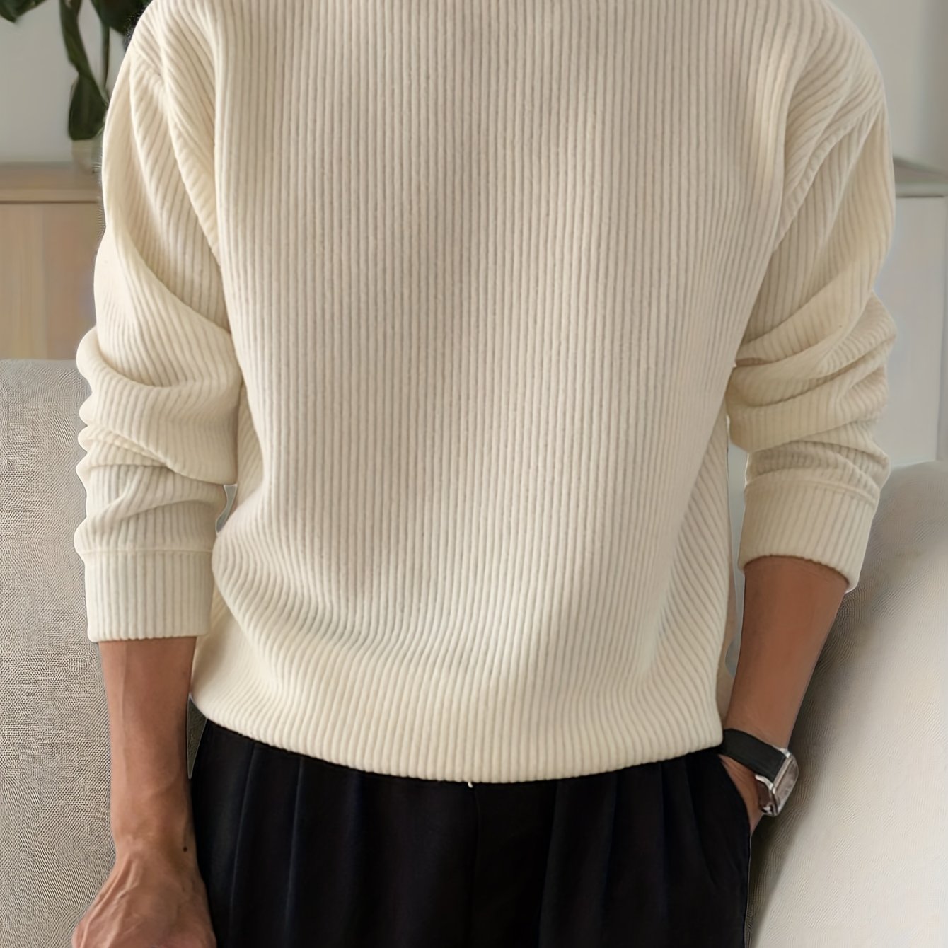 Herren Lockerer Strickpullover mit Rundhals