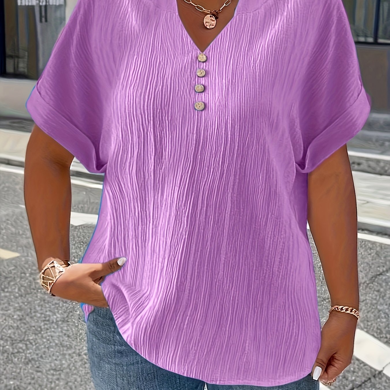 Damen Plus Size Kurzarm Bluse im Casual-Stil