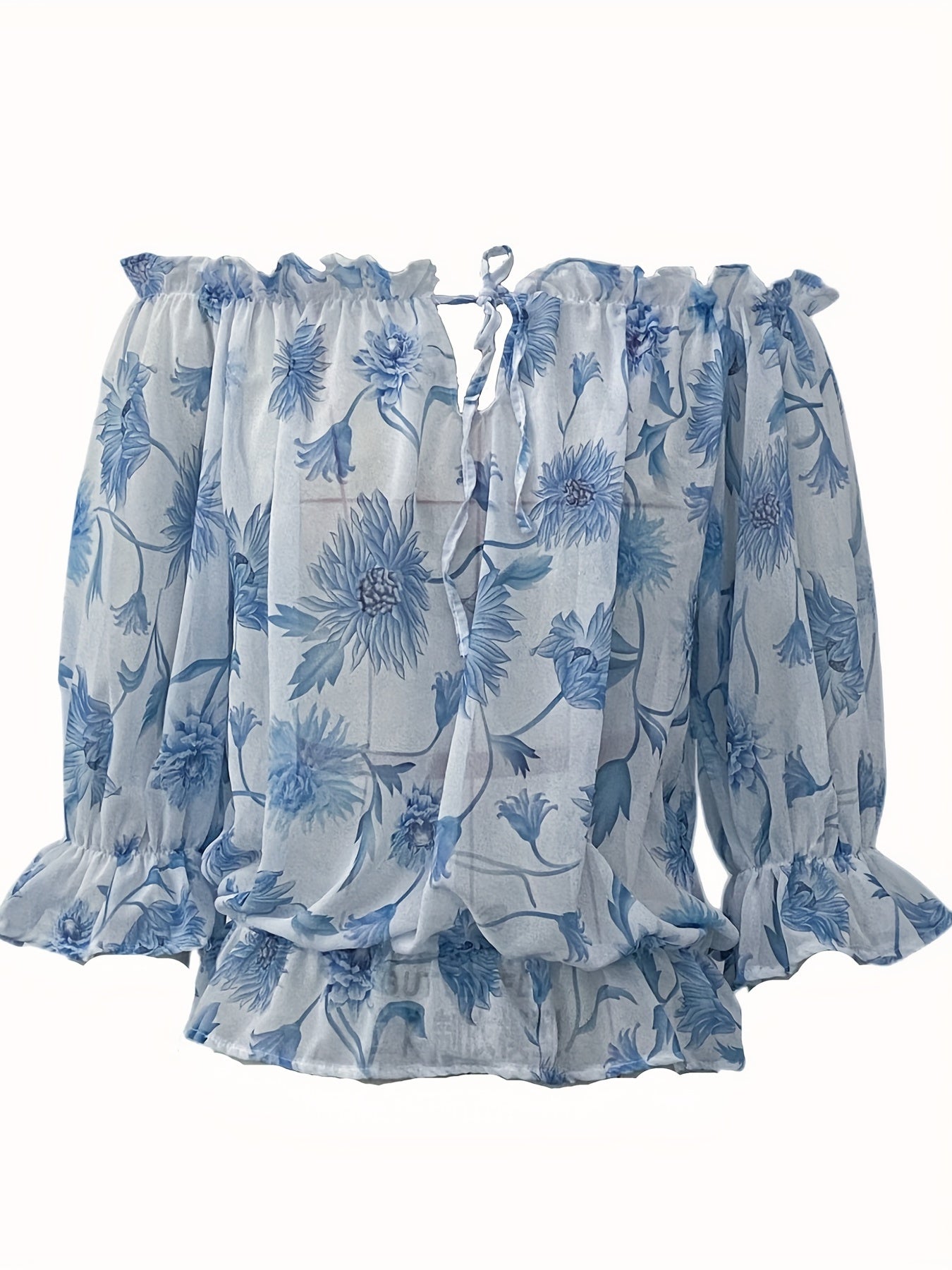 Damen One-Shoulder Chiffonbluse mit Laternenärmeln