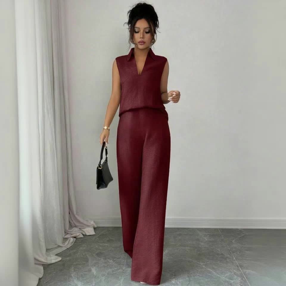 Damen Zweiteiliges Set mit V-Ausschnitt und Gerader Hose
