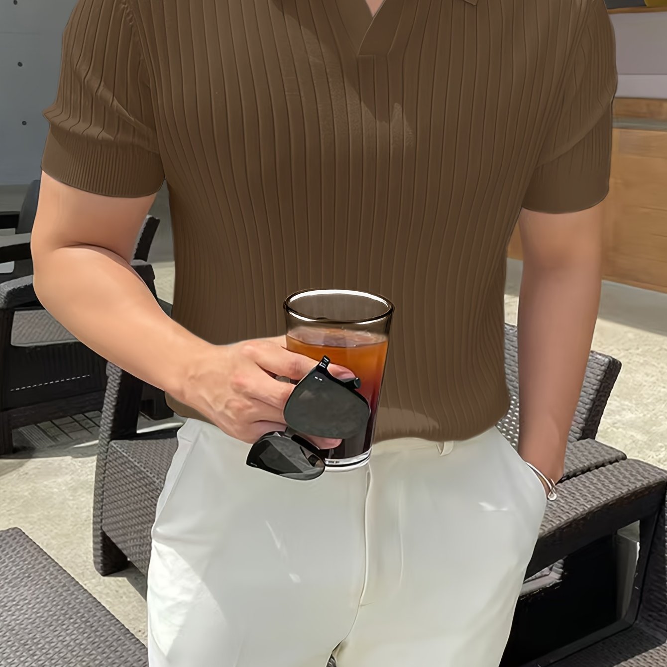 Herren Polo Shirt – Gestreift Struktur & Kurzarm Lässig