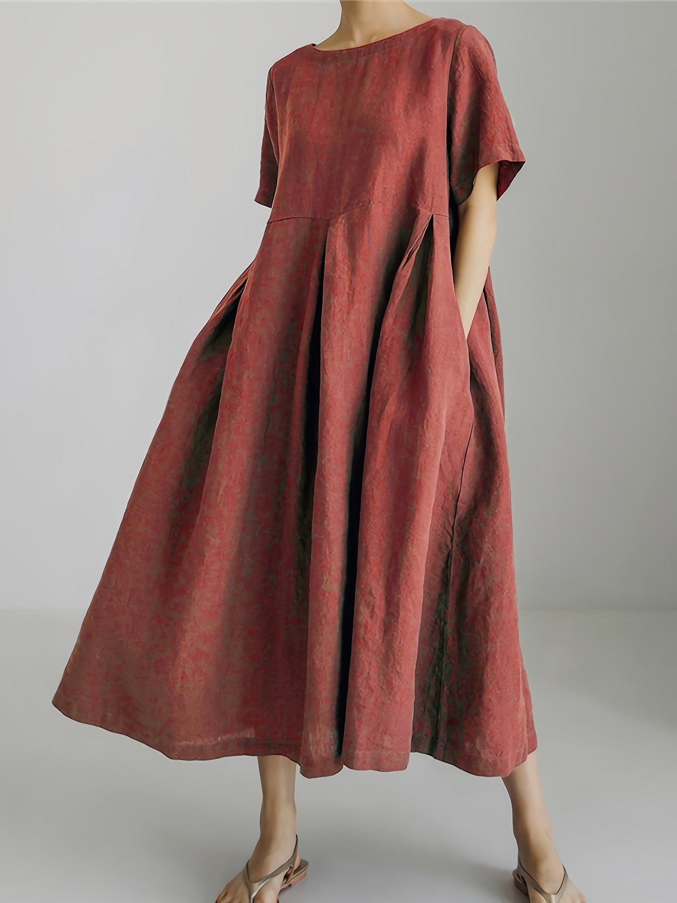 Damen Lockeres Leinenkleid für Frühling und Sommer