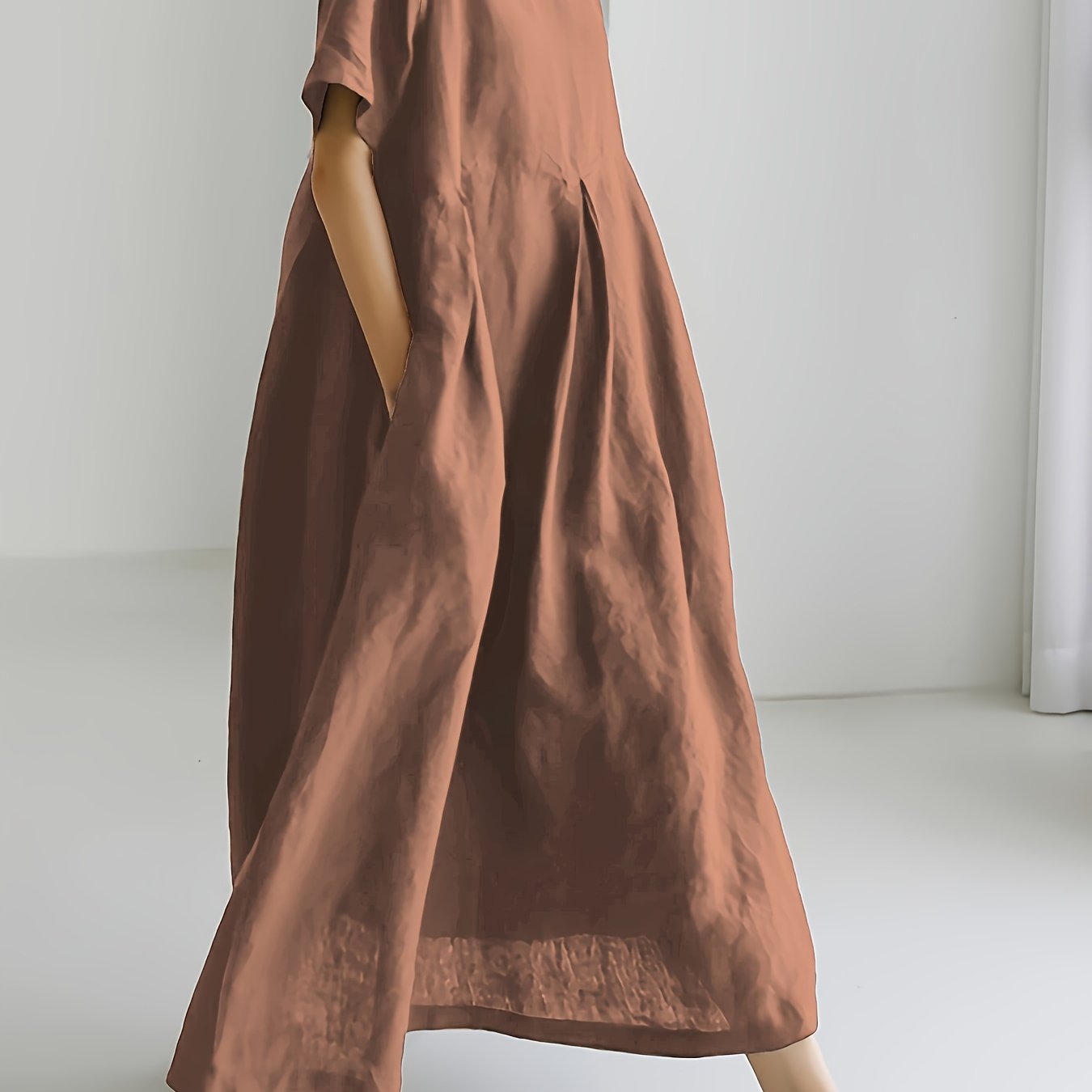 Damen Lockeres Leinenkleid für Frühling und Sommer