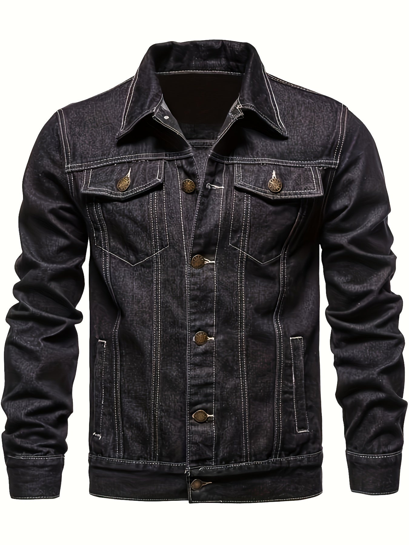 Herren Slim Fit Jeansjacke mit Vintage-Reverskragen