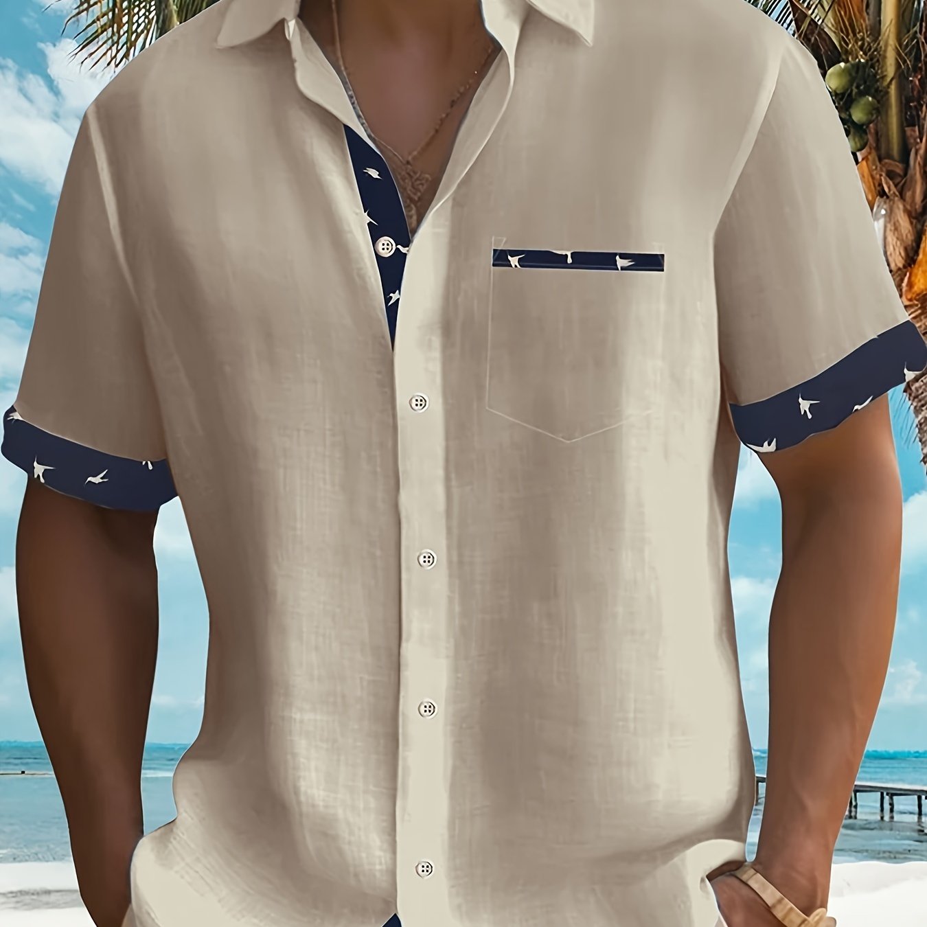 Herren Sommerhemd mit Patchwork-Design und Print