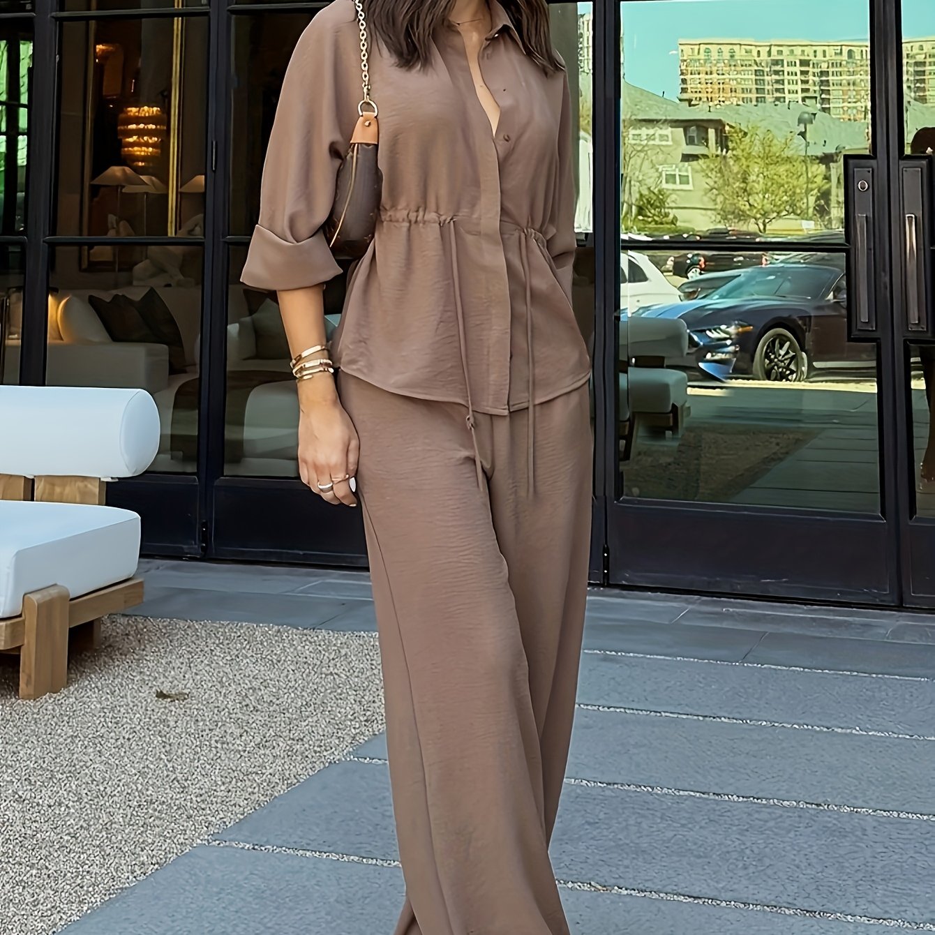 Damen Zweiteiliges Set mit Bluse und Weit geschnittener Hose