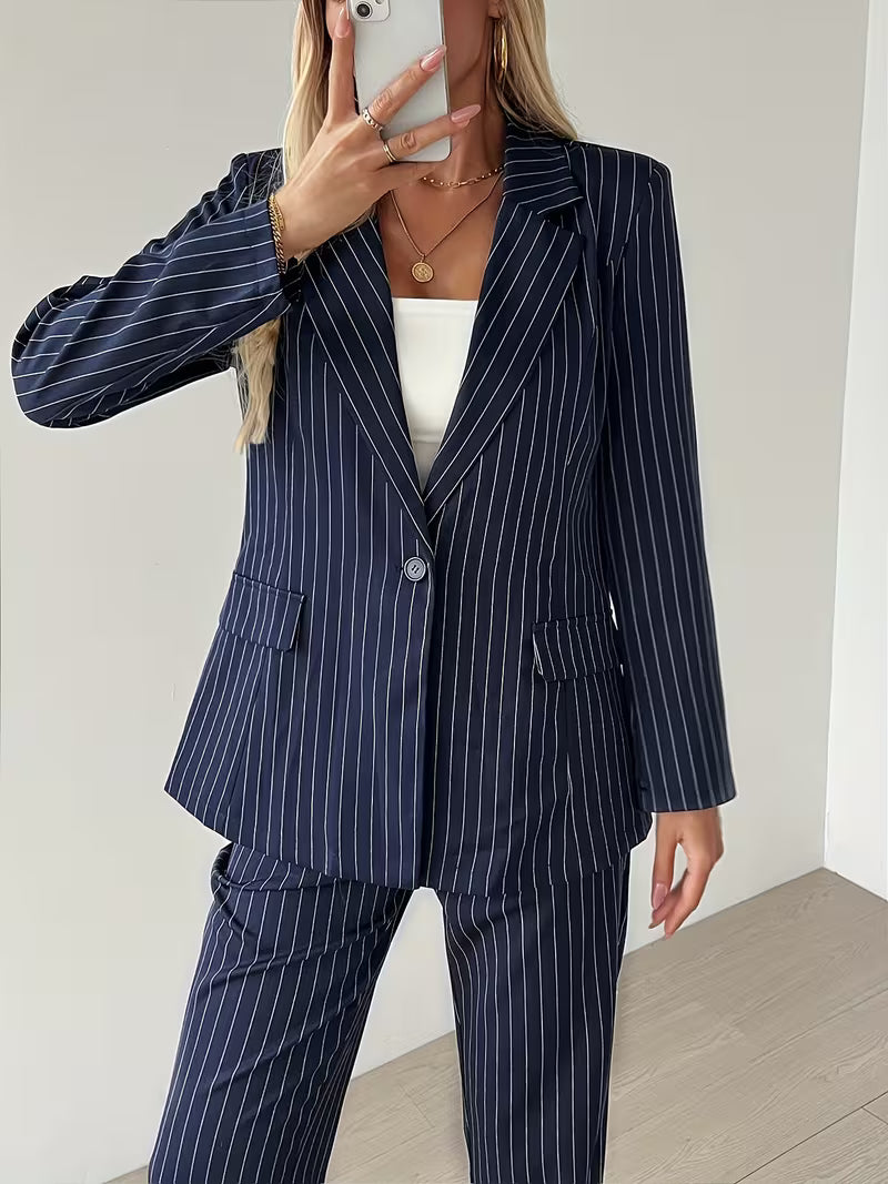 Damen Anzug Set – Gestreifter Blazer & Hose Elegant