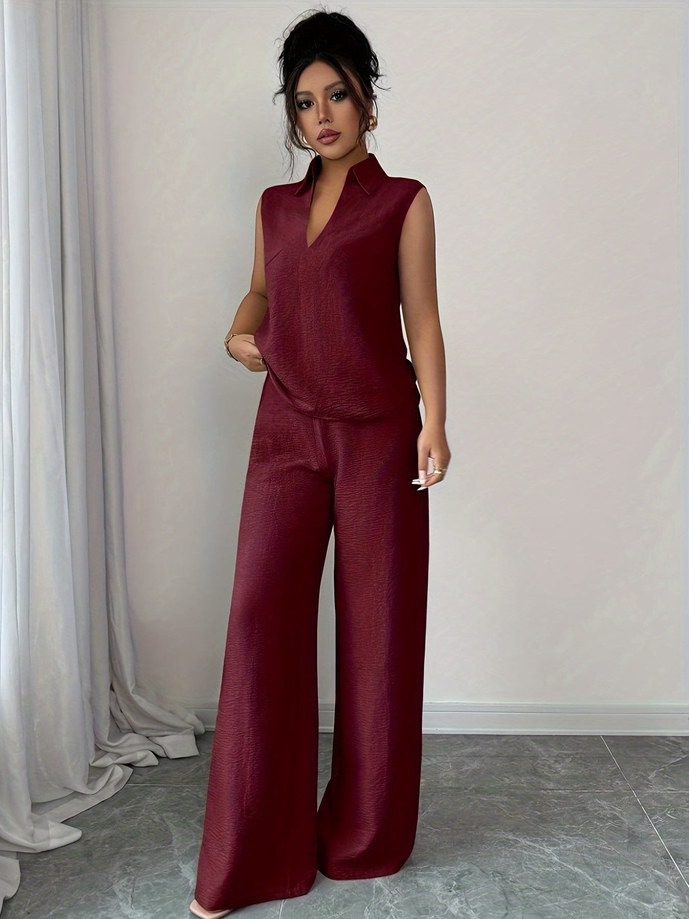 Damen Zweiteiliges Set mit V-Ausschnitt und Gerader Hose