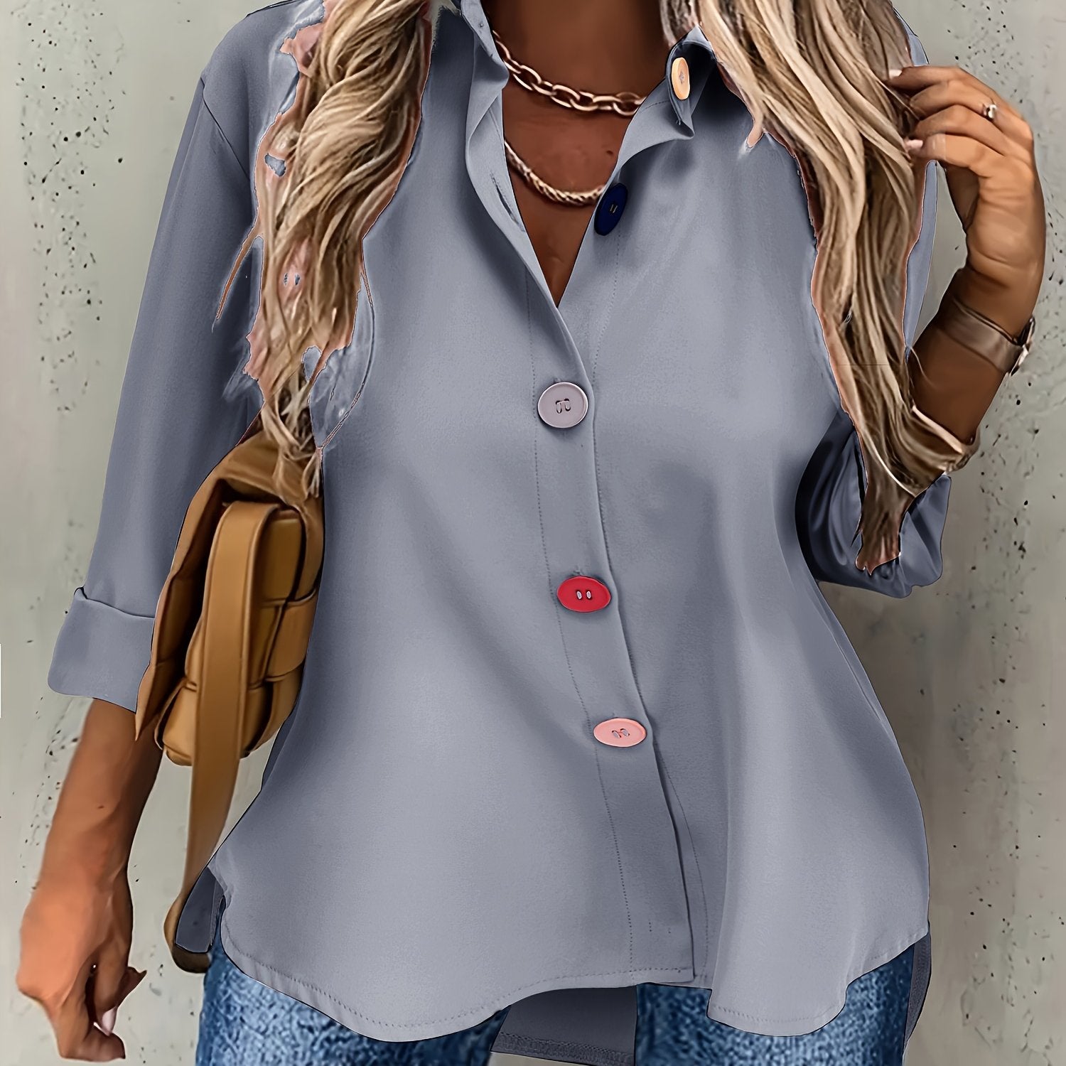 Damen Casual Bluse mit Knopfleiste