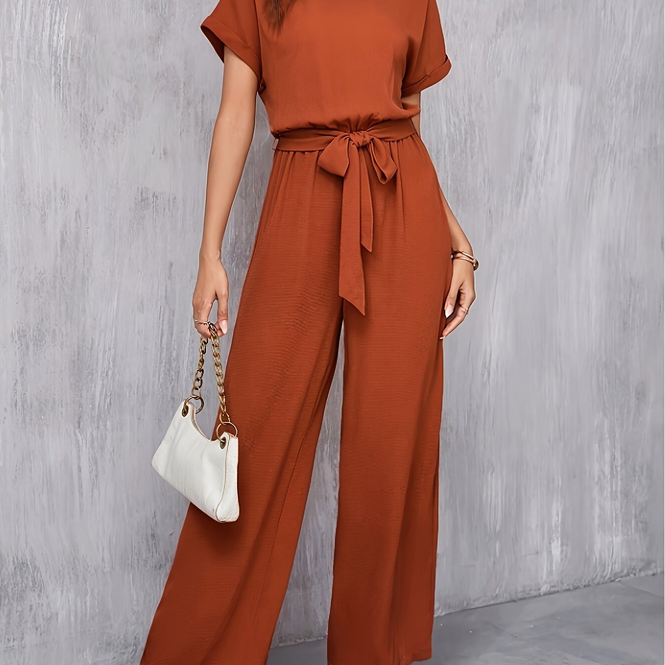 Damen Jumpsuit mit Gürtel und Weiter Hose