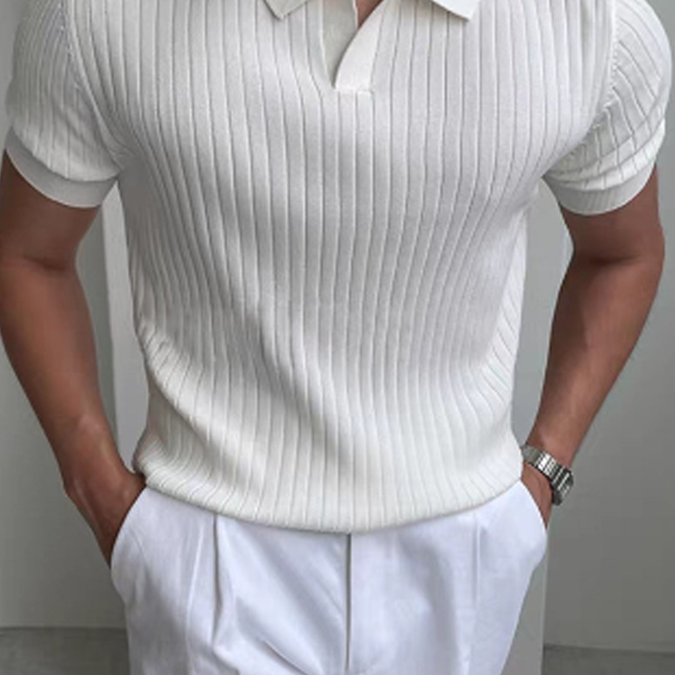 Herren Polo Shirt – Gestreift Struktur & Kurzarm Lässig