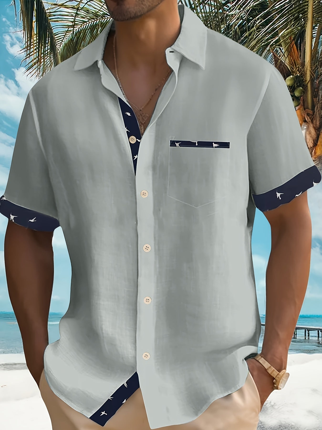 Herren Sommerhemd mit Patchwork-Design und Print