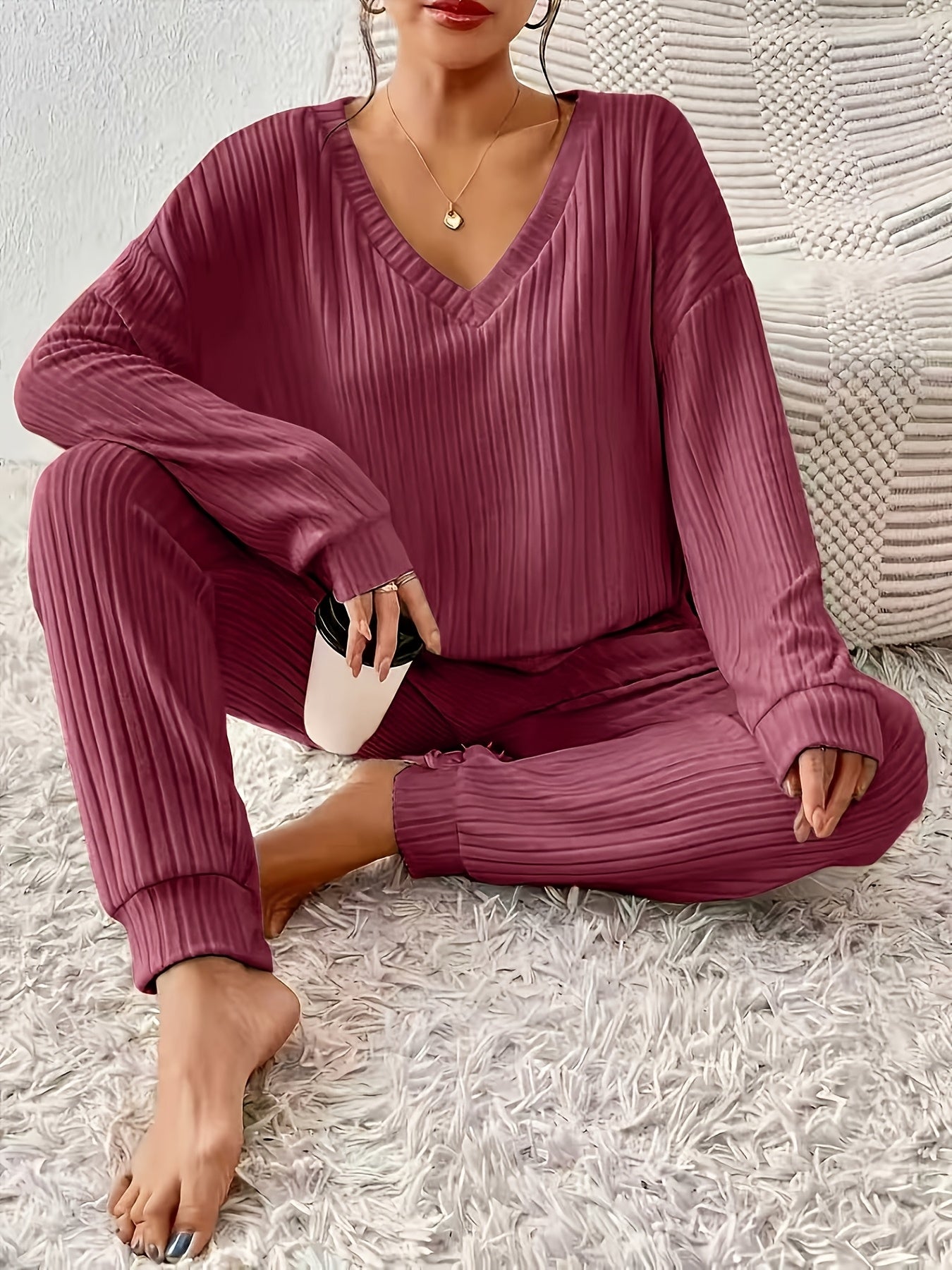 Damen Casual Set mit Langarmshirt und Langer Hose