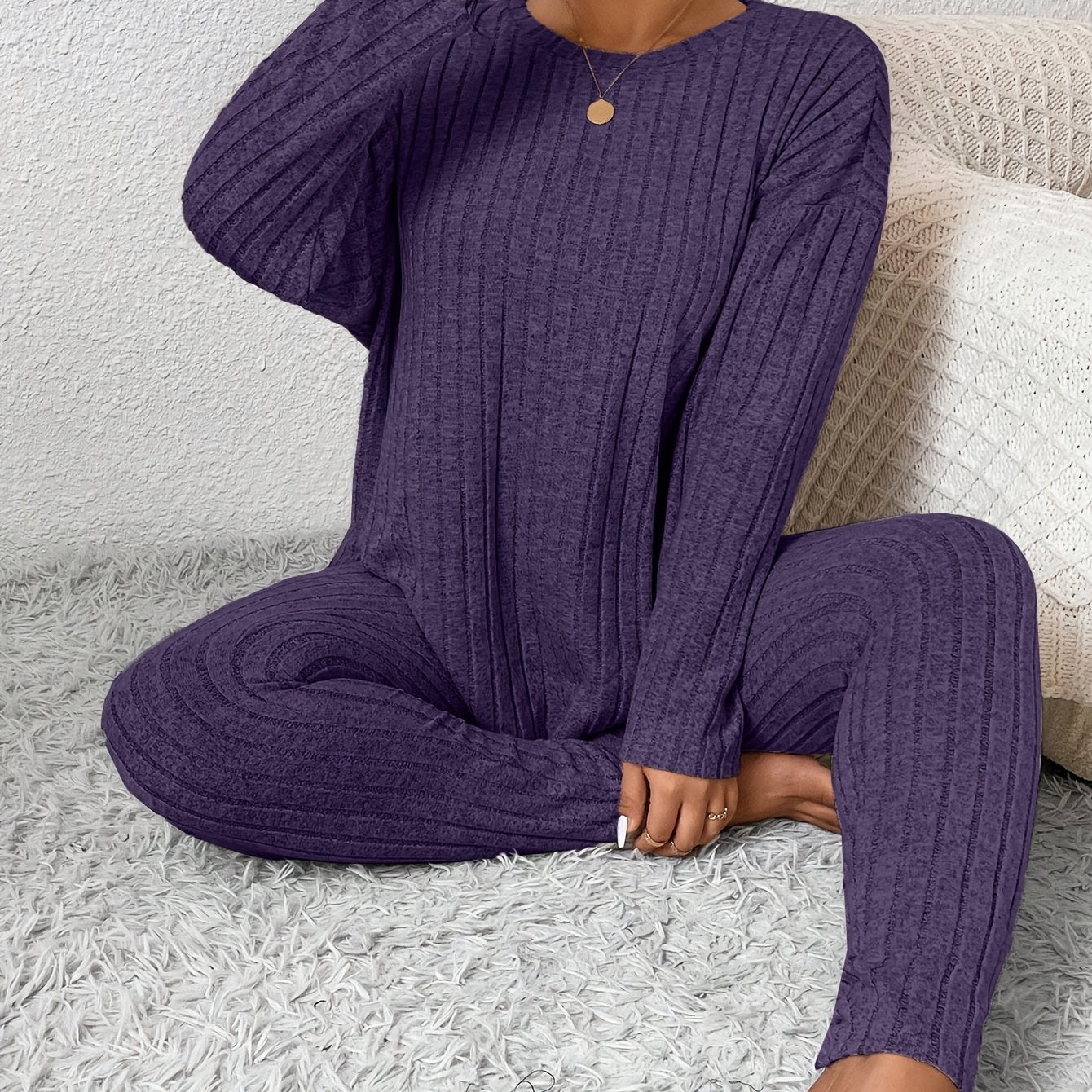 Damen Pyjama-Set in Großen Größen mit Langarm-Oberteil und Hose