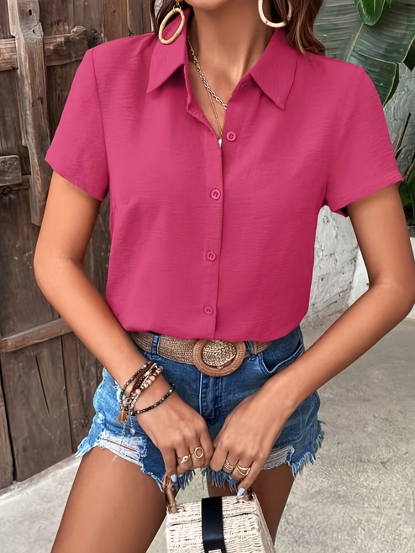 Damen Elegante Kurzarm Bluse mit Rüschen-Saum