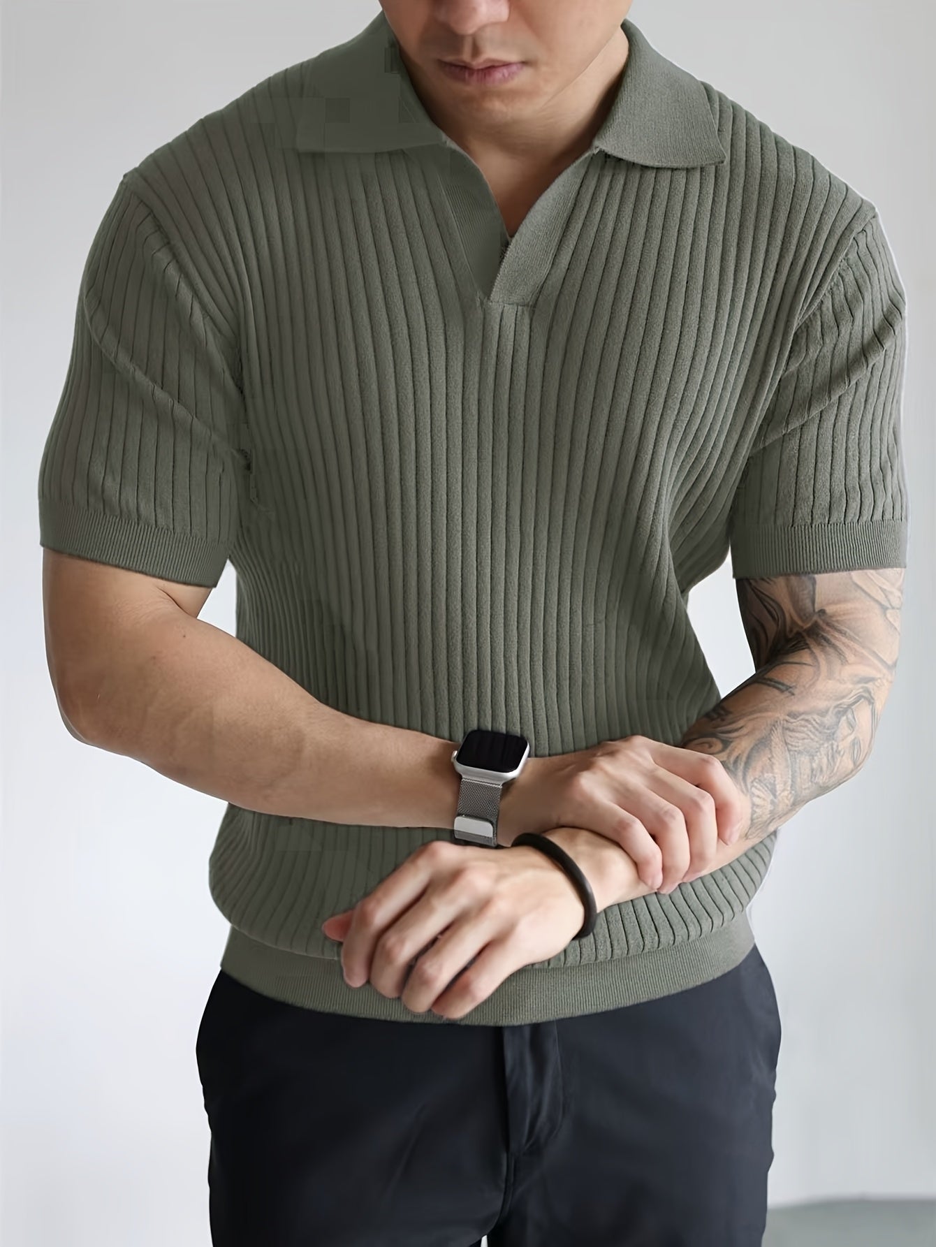 Herren Polo Shirt – Gestreift Struktur & Kurzarm Lässig