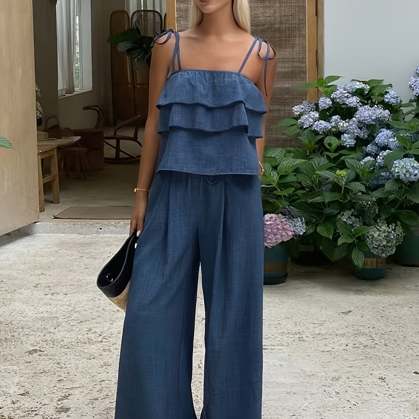Damen 2-teiliges Set mit Rüschen-Cami und Bindehose