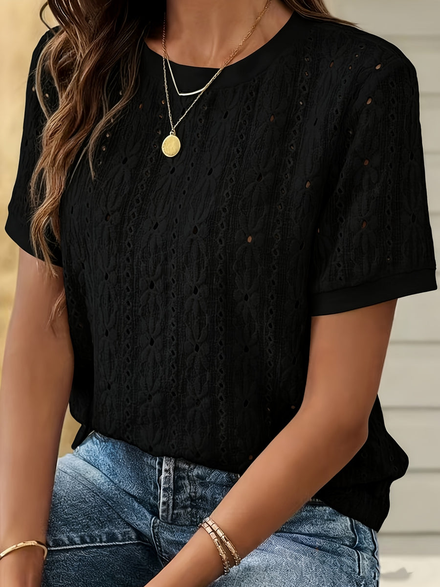 Damen T-Shirt – Jacquard & Rundhals Kurzarm Minimalistisch