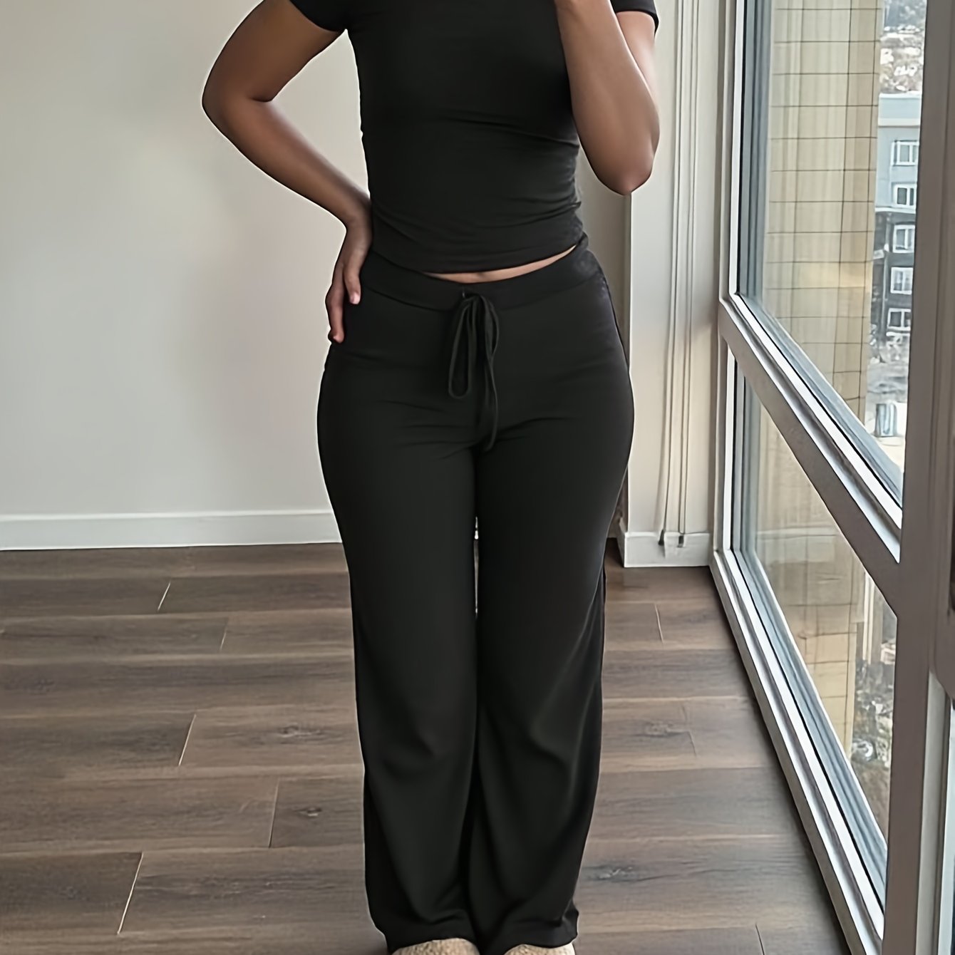 Damen 2-teiliges Set mit Kurzarmtop und Weiter Hose