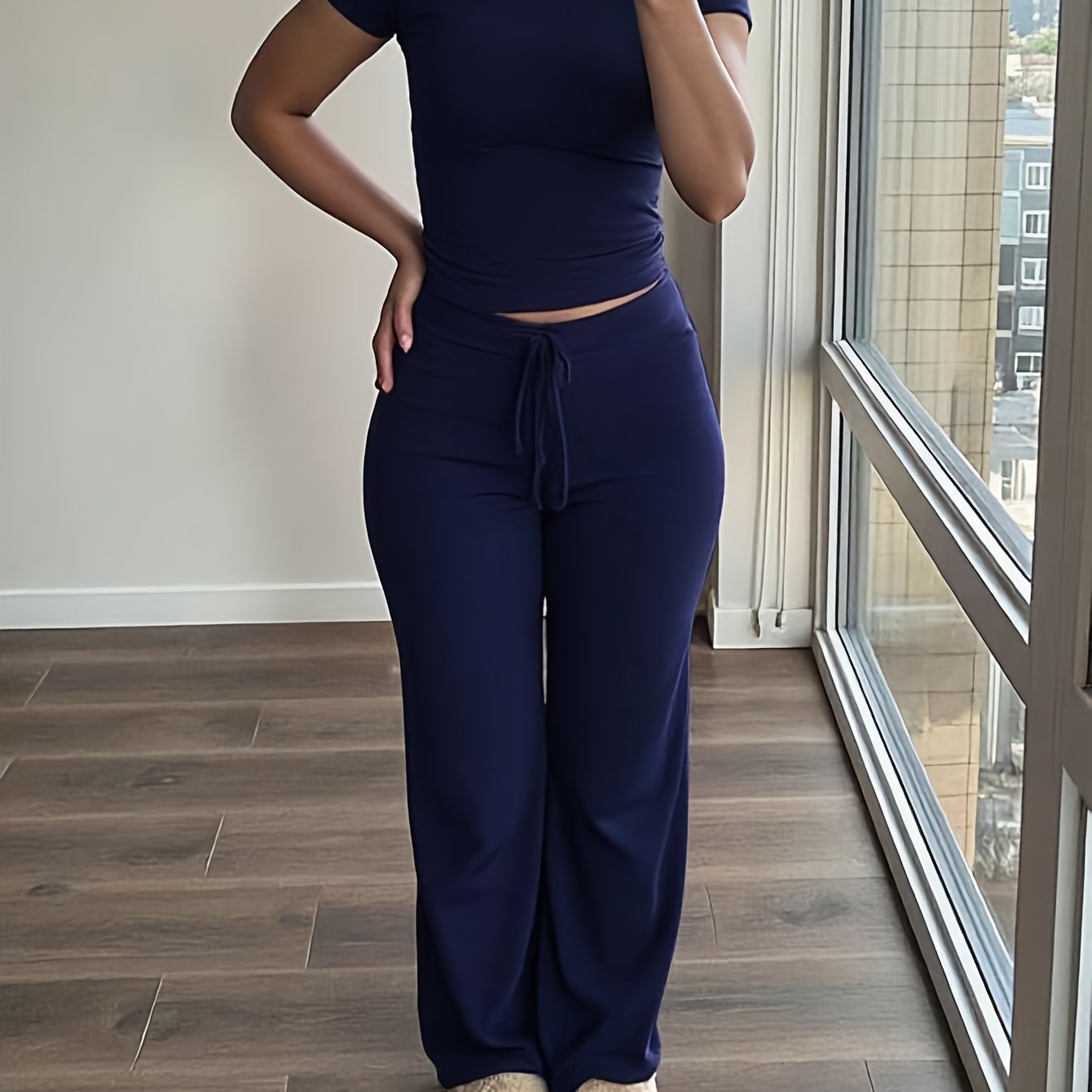 Damen 2-teiliges Set mit Kurzarmtop und Weiter Hose