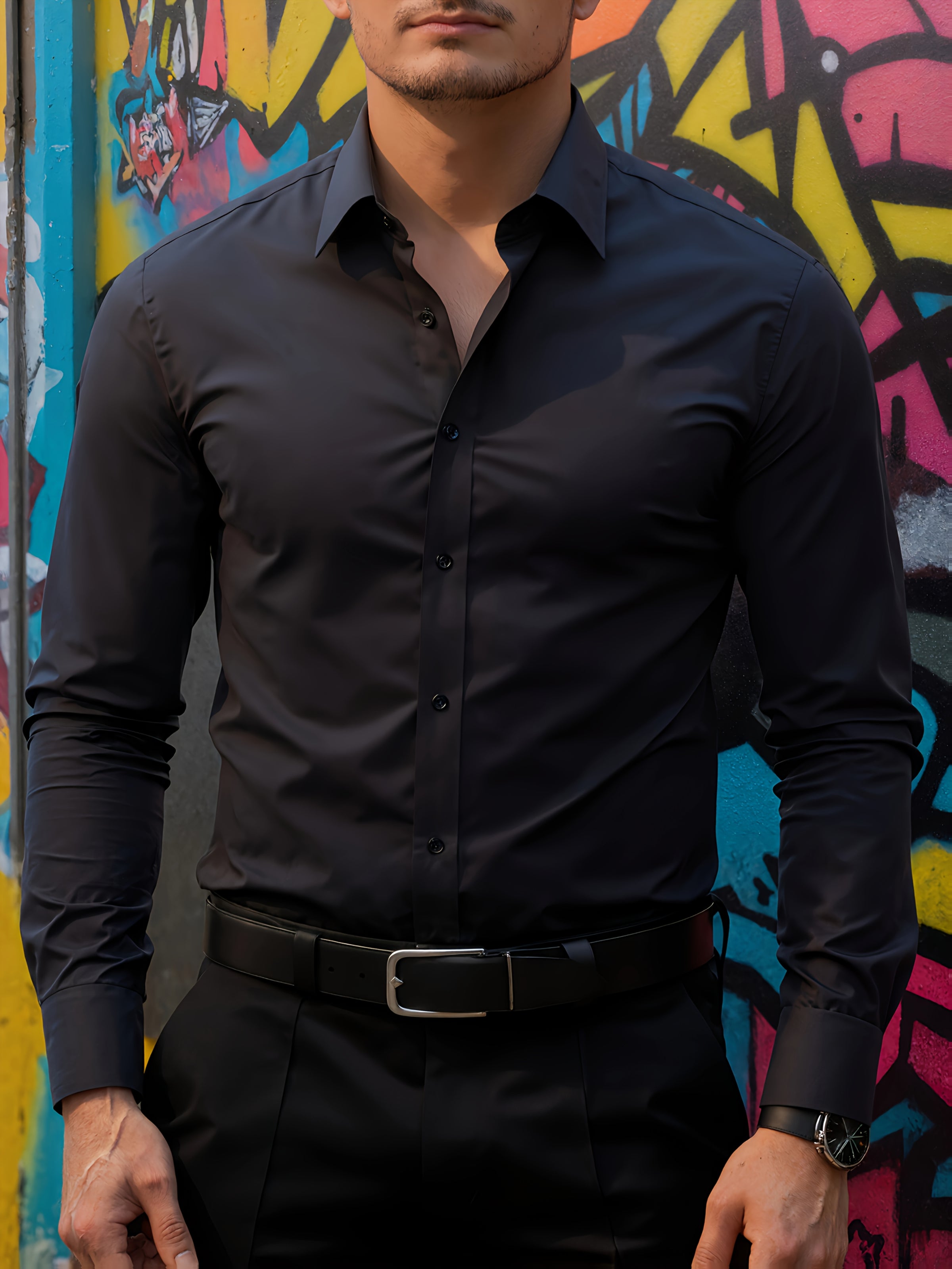 Herren Hemd – Slim Fit Stretch Langarm Elegant