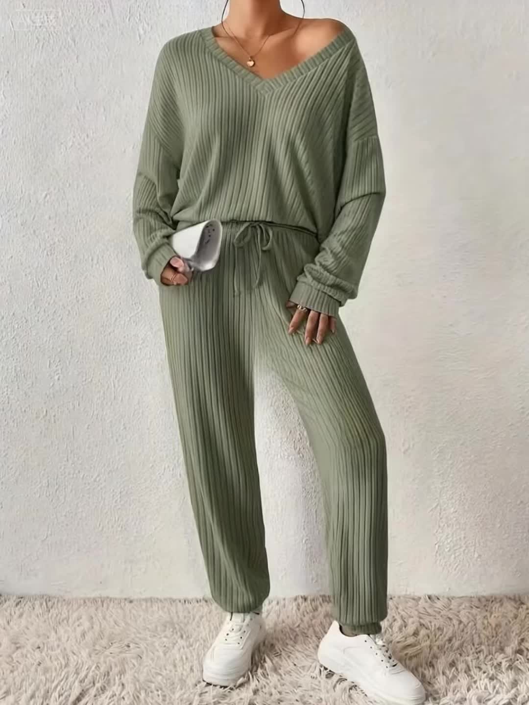 Damen Casual Set mit Langarmshirt und Langer Hose