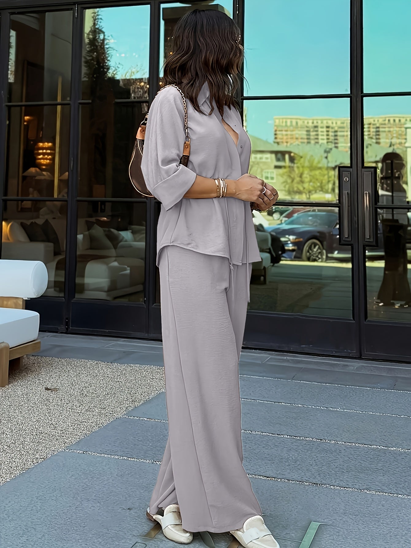 Damen Zweiteiliges Set mit Bluse und Weit geschnittener Hose
