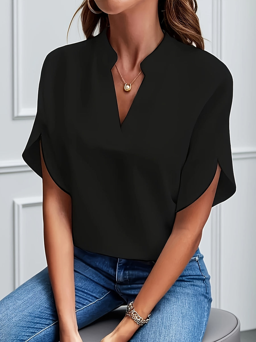 Damen Bluse – V-Ausschnitt Fledermausärmel Locker Elegant