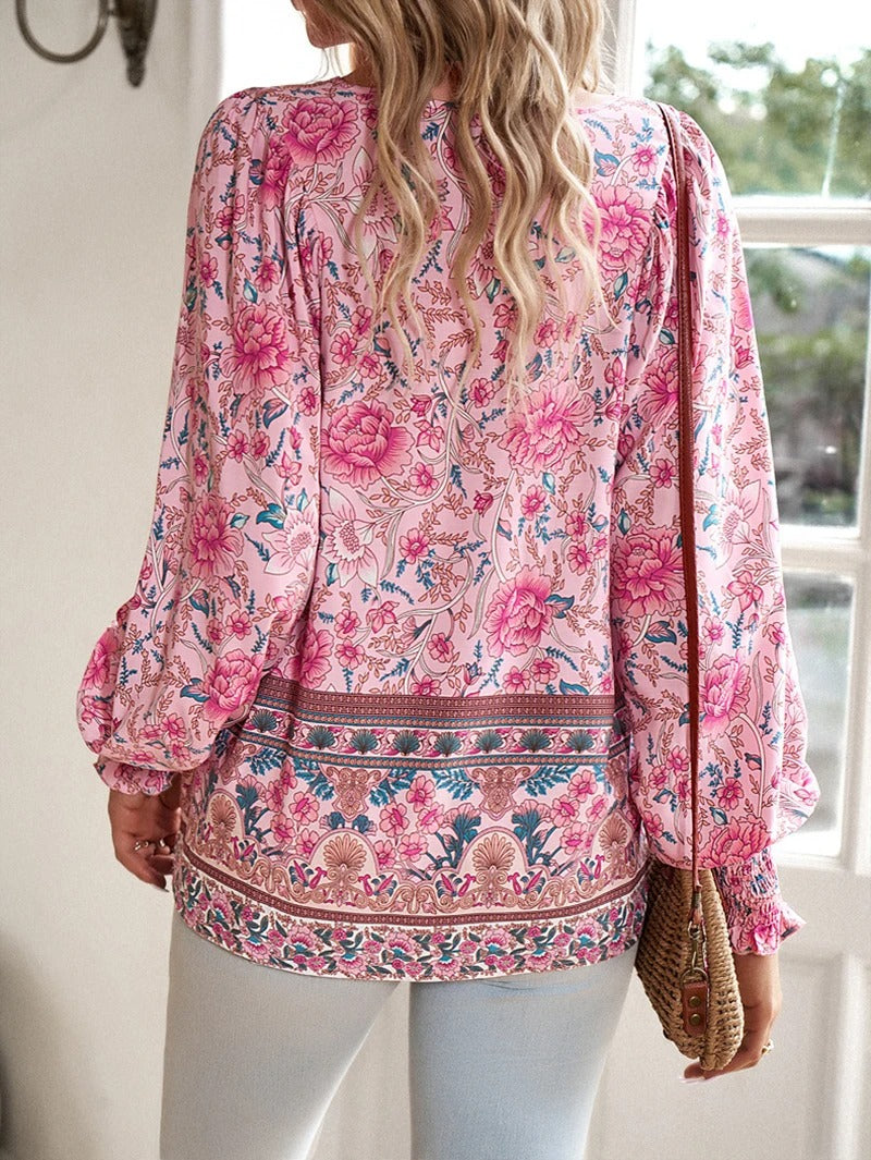 Marzena Damen Bluse – Floral Boho Langarm Elegant