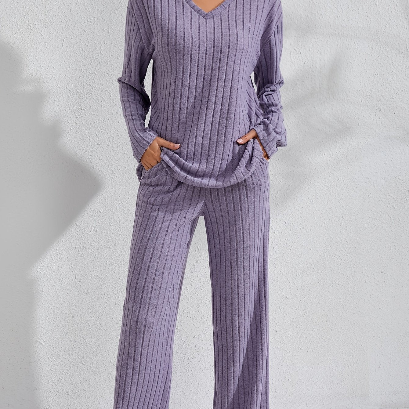 Damen Plus Size Loungewear Set mit Langarmtop und Hose