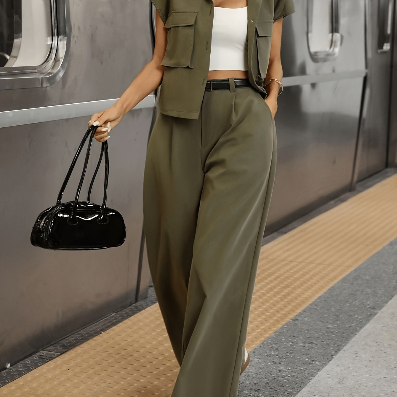 Damen Casual Set mit Kurzarmhemd und Hose
