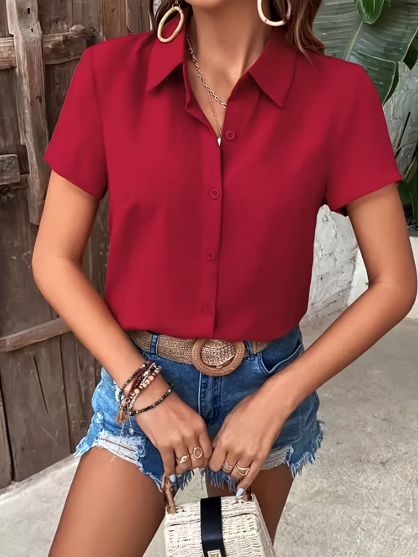 Damen Elegante Kurzarm Bluse mit Rüschen-Saum
