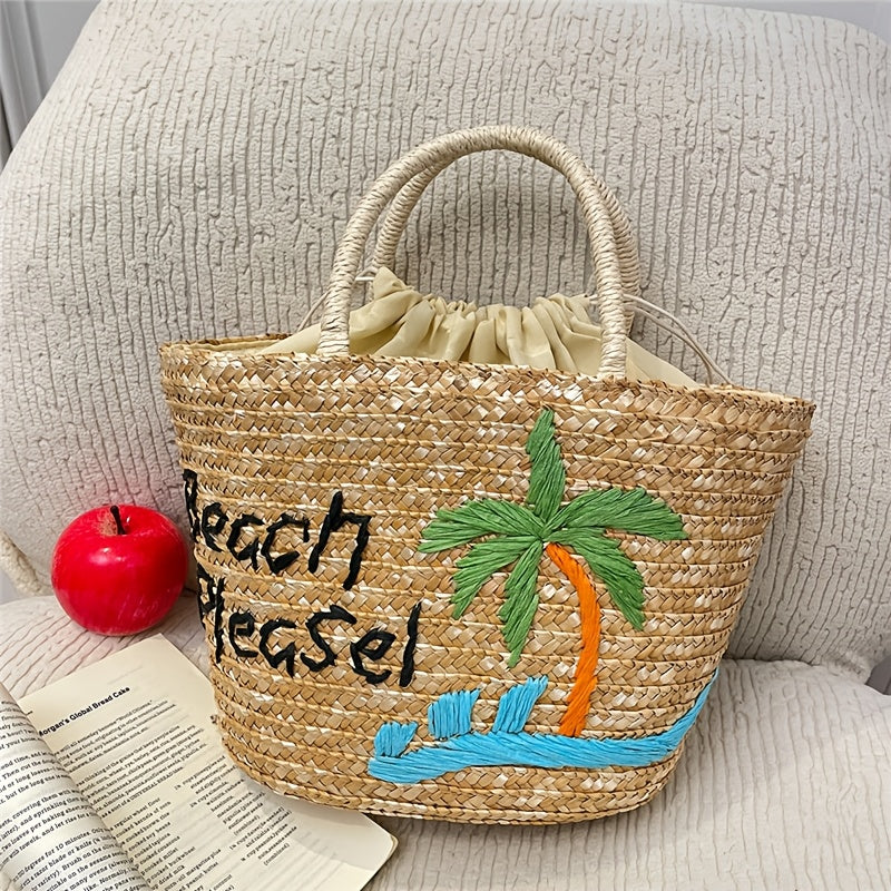 Große Damen Strandtasche Gewebt mit Kordelzug