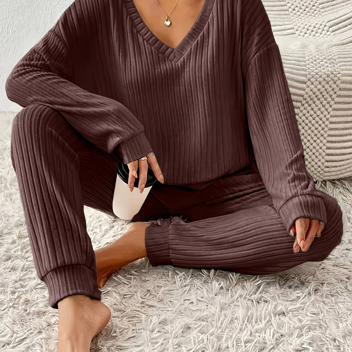 Damen Casual Set mit Langarmshirt und Langer Hose