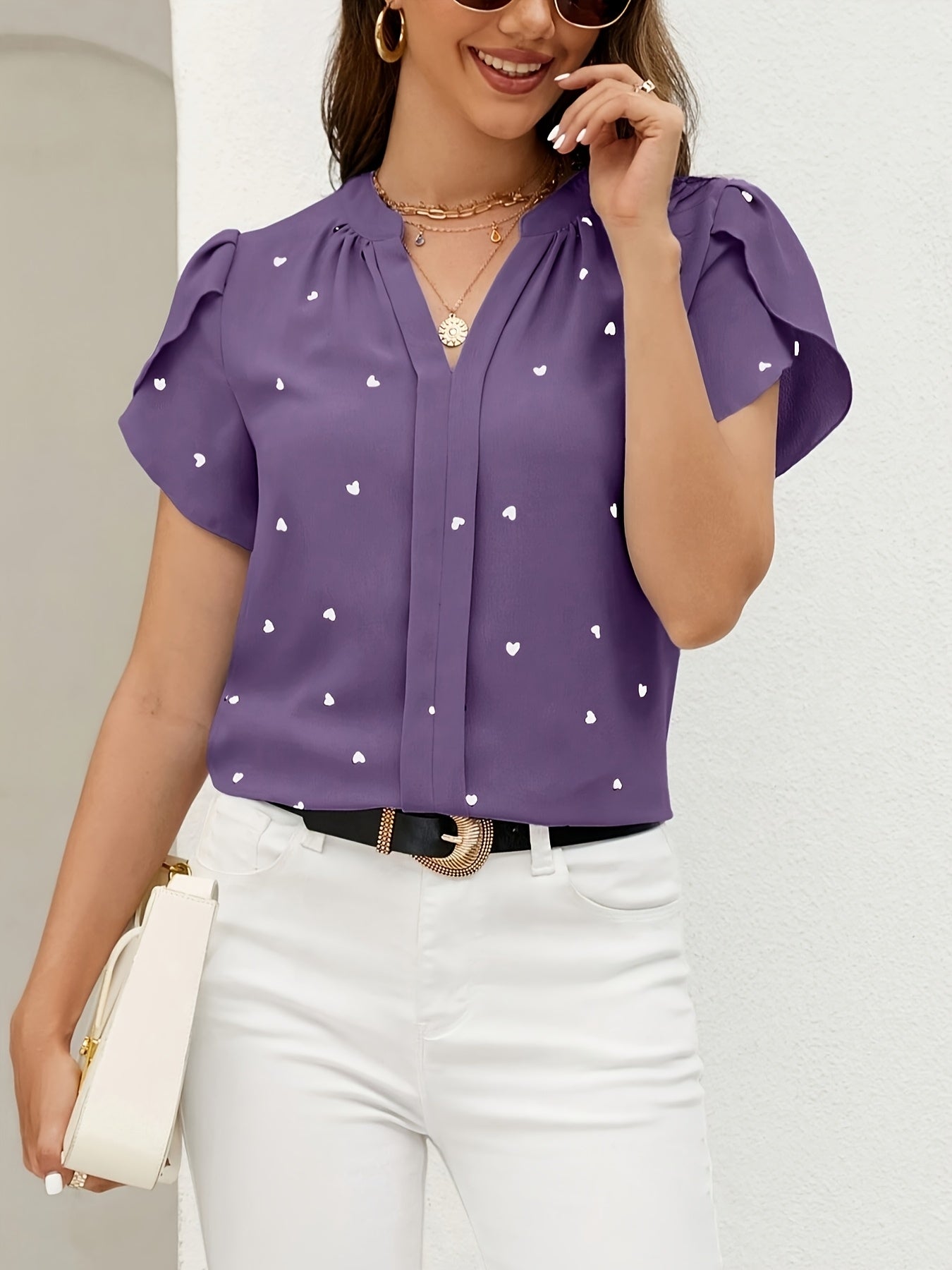 Damen Casual Bluse mit Herzmuster