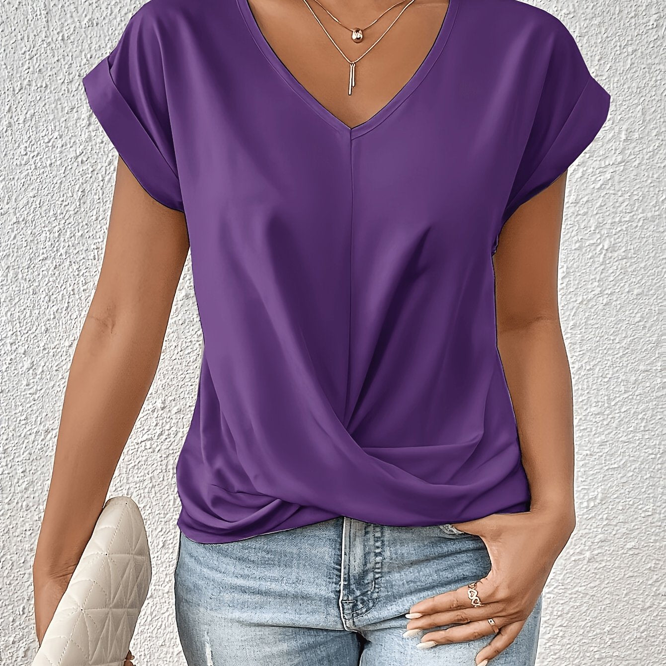Damen Elegantes Kurzarm Top mit Herzausschnitt