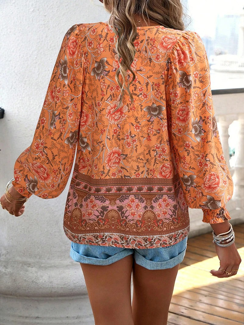 Marzena Damen Bluse – Floral Boho Langarm Elegant