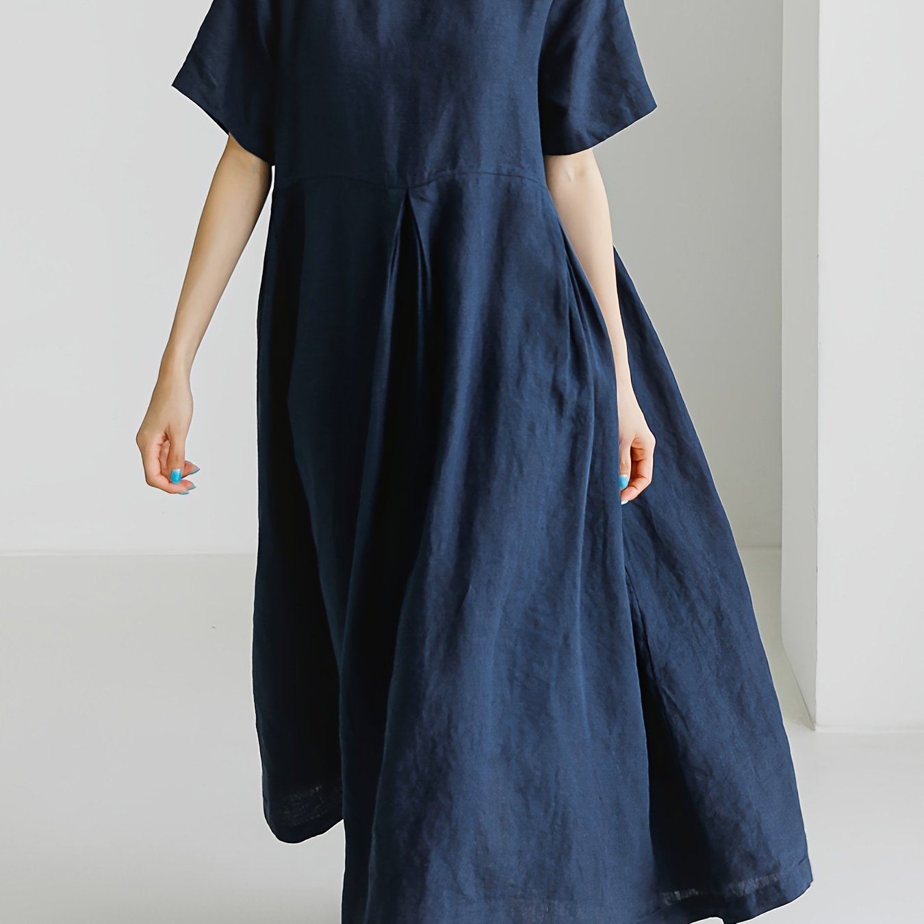 Damen Lockeres Leinenkleid für Frühling und Sommer