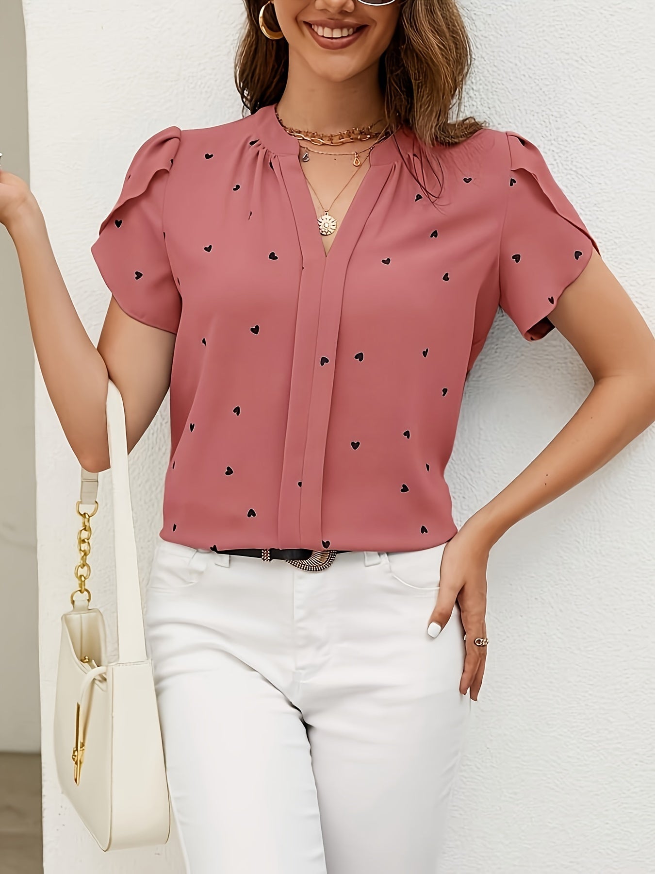 Damen Casual Bluse mit Herzmuster