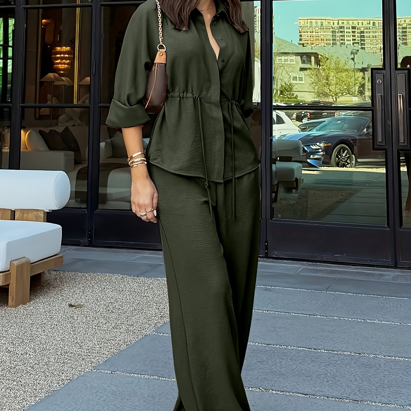 Damen Zweiteiliges Set mit Bluse und Weit geschnittener Hose