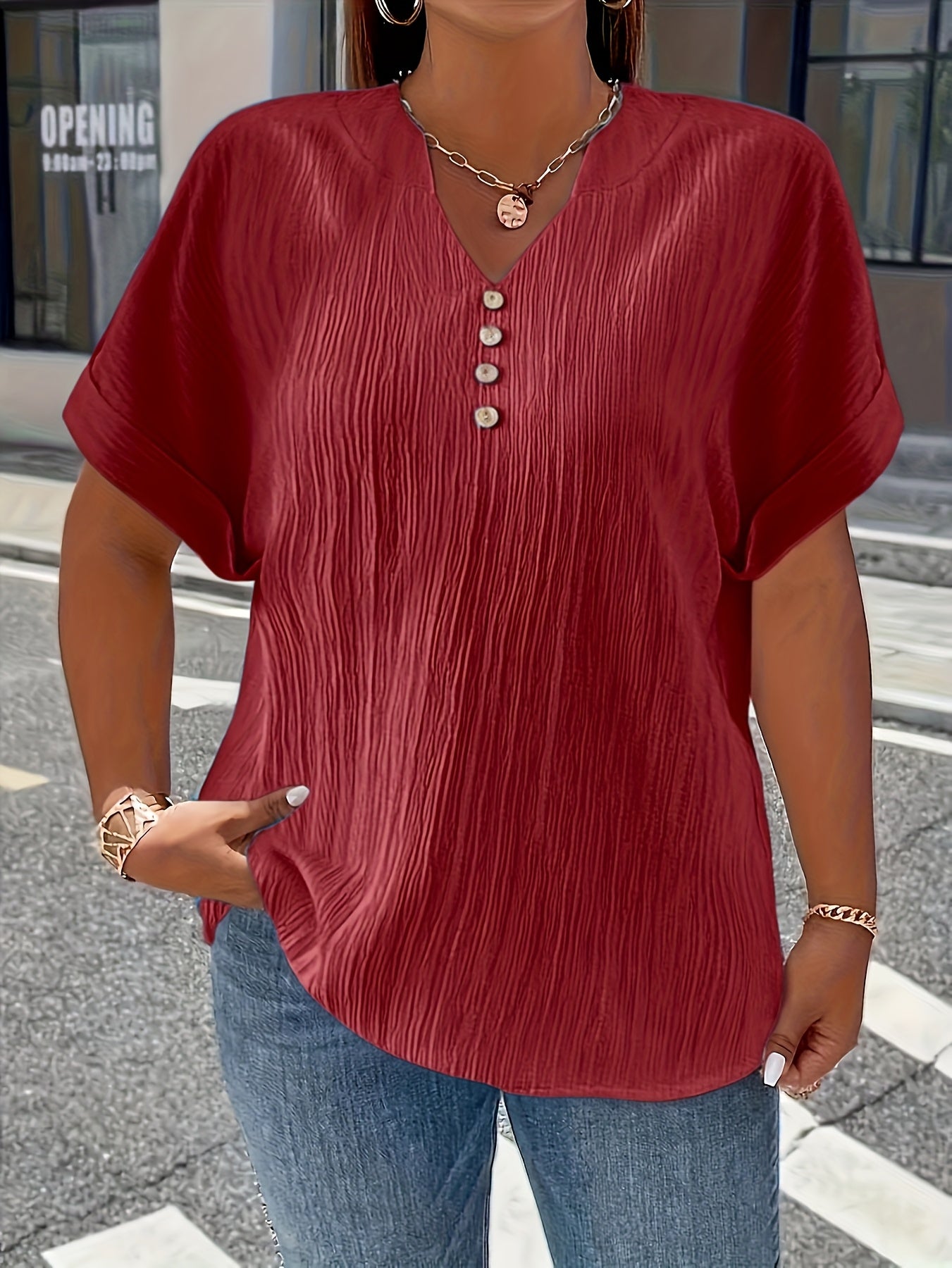 Damen Plus Size Kurzarm Bluse im Casual-Stil