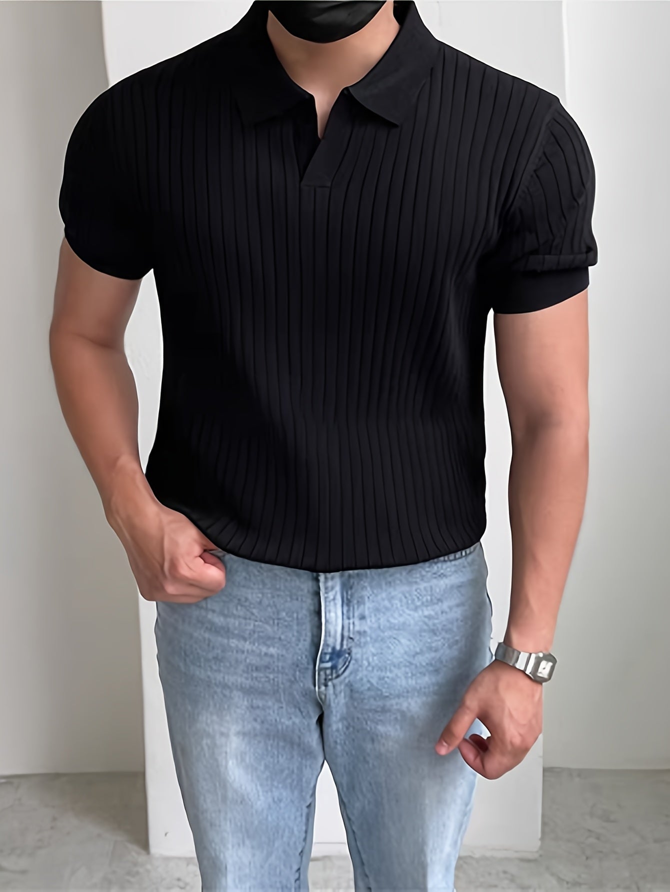 Herren Polo Shirt – Gestreift Struktur & Kurzarm Lässig