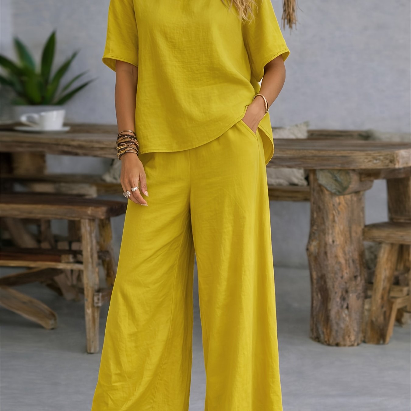 Damen Set – Zweiteiler Shirt & Weite Hose Lässig