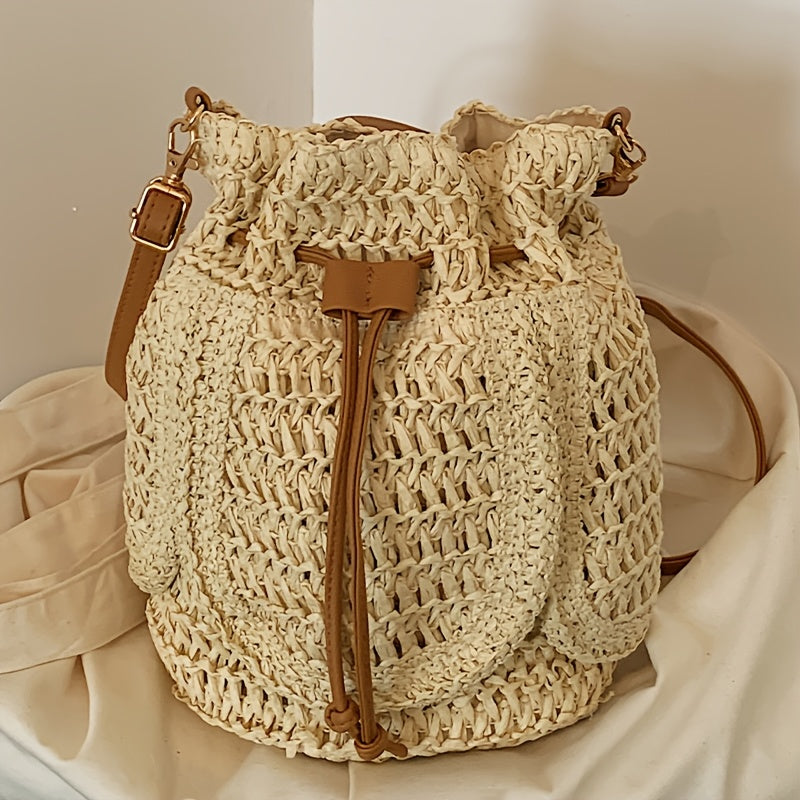 Perfect Lily™ | Damen Bucket Bag Faux Stroh für Strand & Alltag