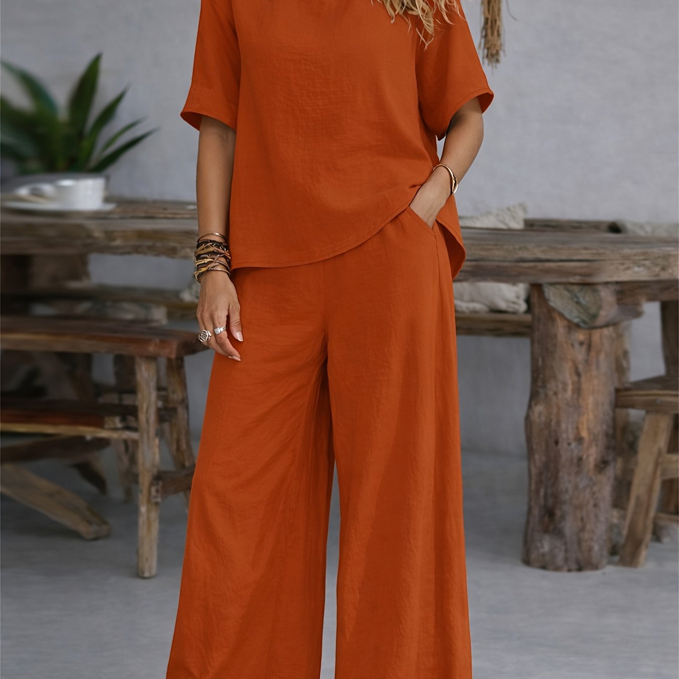 Damen Set – Zweiteiler Shirt & Weite Hose Lässig
