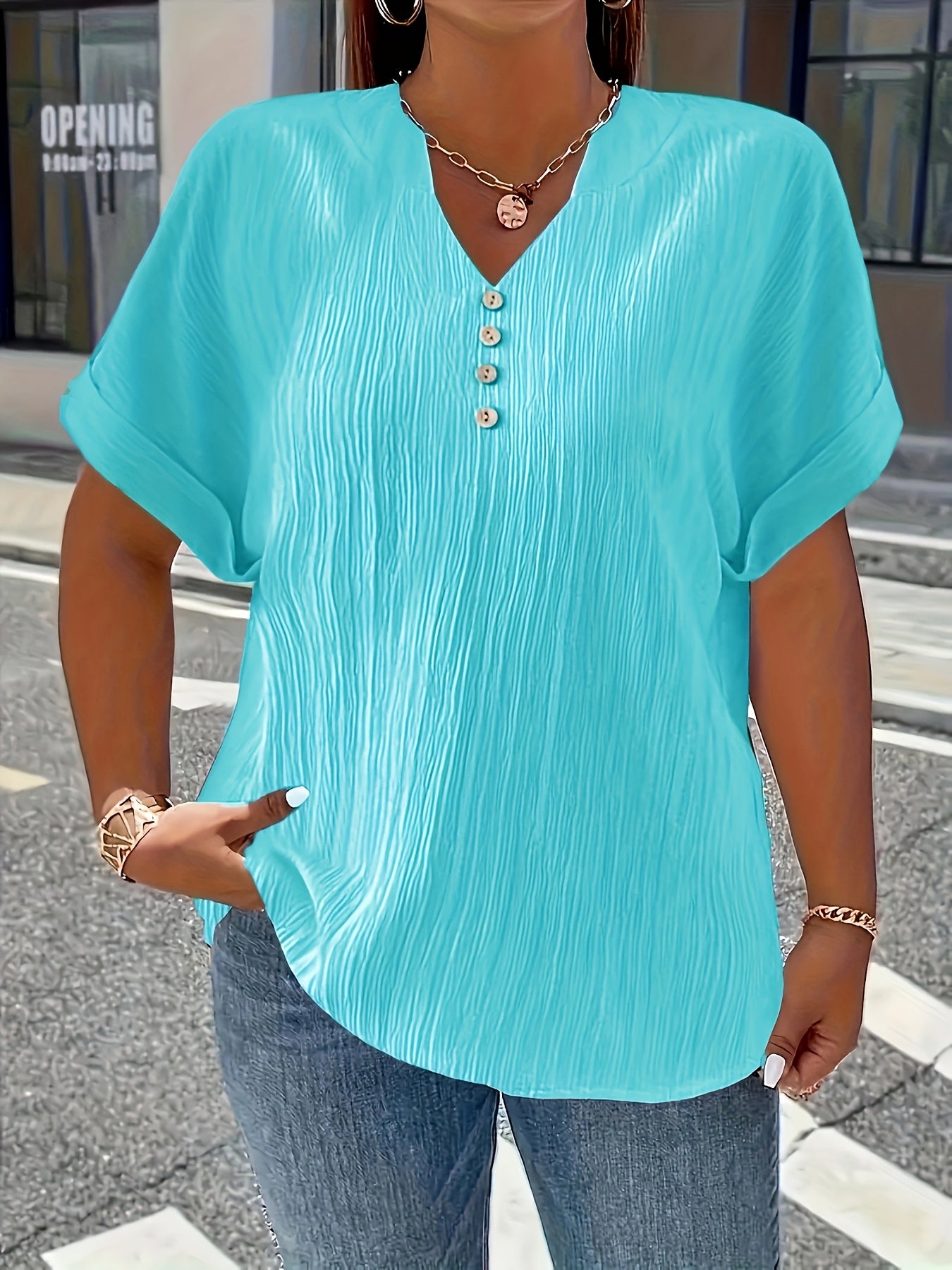 Damen Plus Size Kurzarm Bluse im Casual-Stil