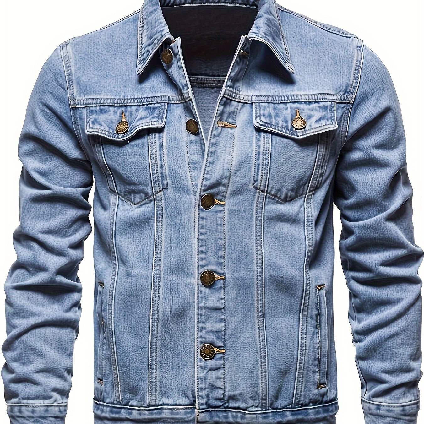 Herren Slim Fit Jeansjacke mit Vintage-Reverskragen