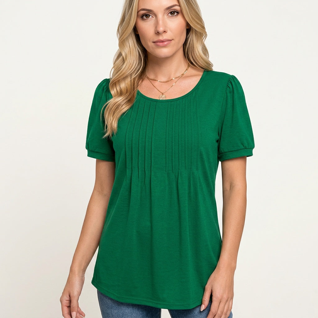 Bloom Damen Top – Ditsy Blumenprint & Falten mit Rundhalsausschnitt