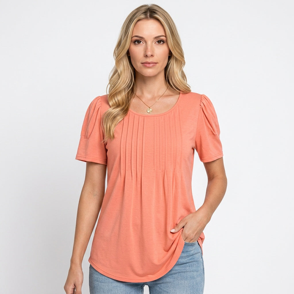 Bloom Damen Top – Ditsy Blumenprint & Falten mit Rundhalsausschnitt